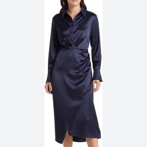 MILA MAE NWT Blue Long Sleeve Satin Shirtdress Dress L